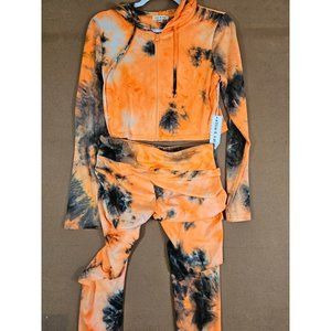 New Ellie & Kate Orange And Black Hoodie Front Zip Joggers Suit Women Size Mediu